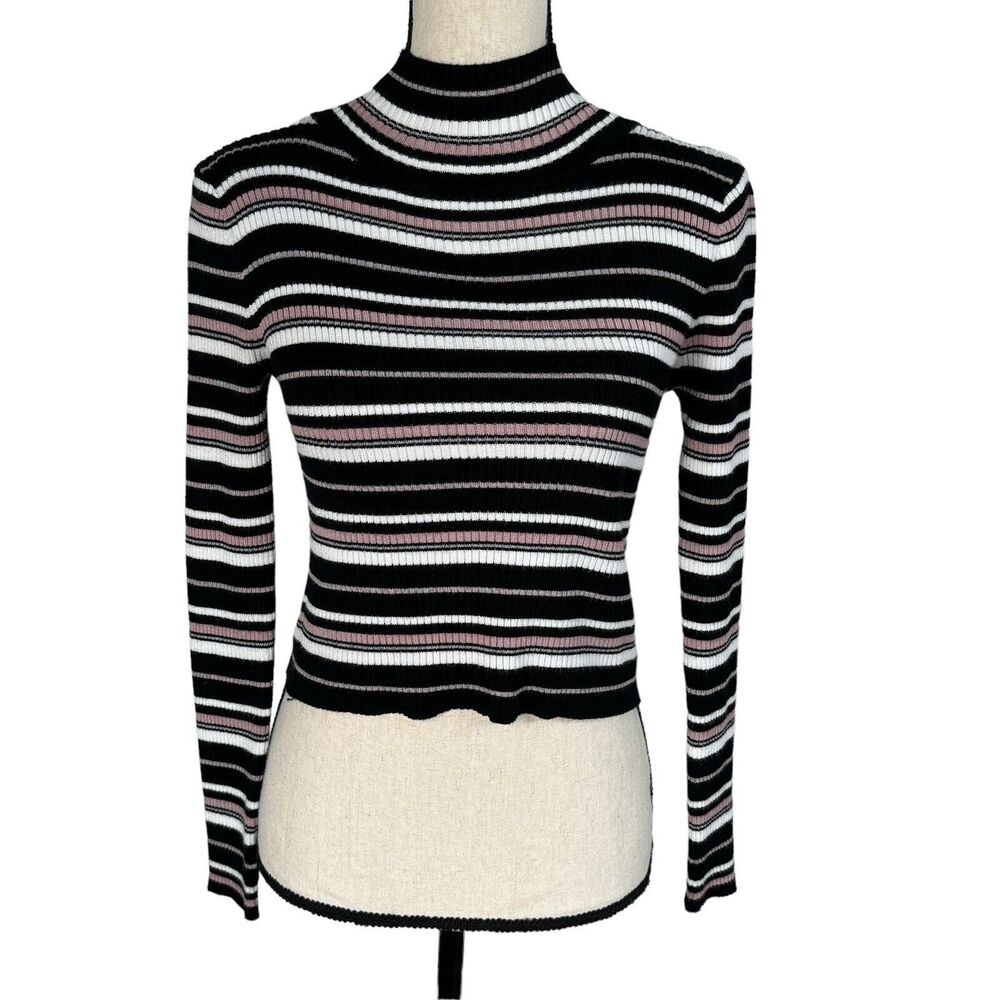 Pink Republic JRS Small Top Striped Long Sleeve Mock Neck Stretch Ribbed Multi